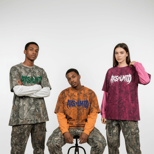 Camo Chaos Capsule featuring luxury streetwear looks with tactical camouflage patterns and bold typography.
