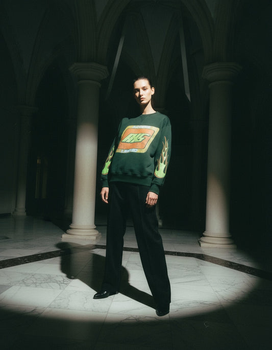 “Green Flame”- Cropped Heavyweight Crewneck