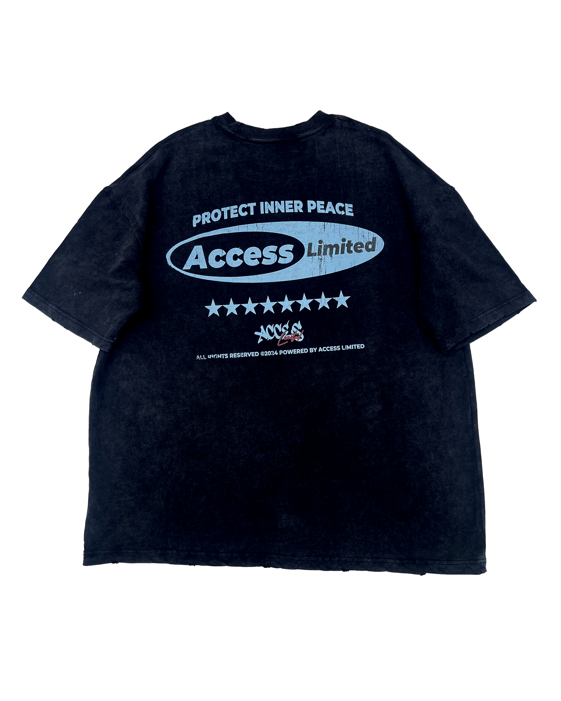 The Bite “Protect Inner Peace” Graphic Tee featuring oversized slogan and Access Limited branding on back.
