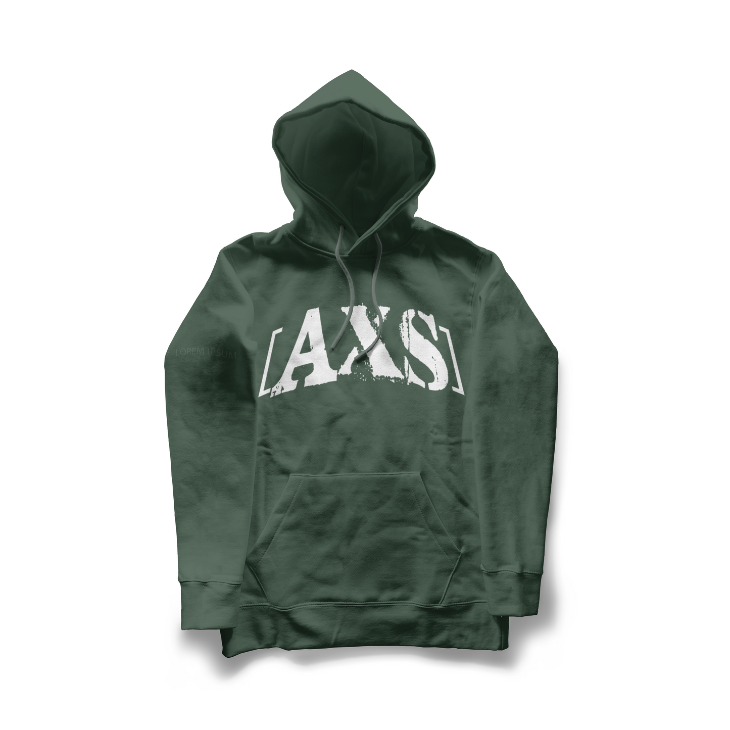 Green hoodie with 'AXS' logo on a white background